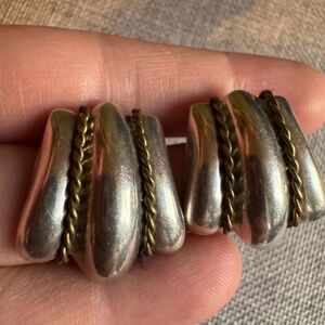 Vintage 2 tone Sterling Silver and Gold Tone Earrings